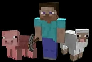 Left to right: A pig, Steve, and a sheep