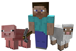 Left to right: A pig, Steve, and a sheep